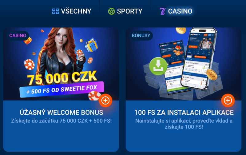 Bonusy kasina a sportu Mostbet CZ