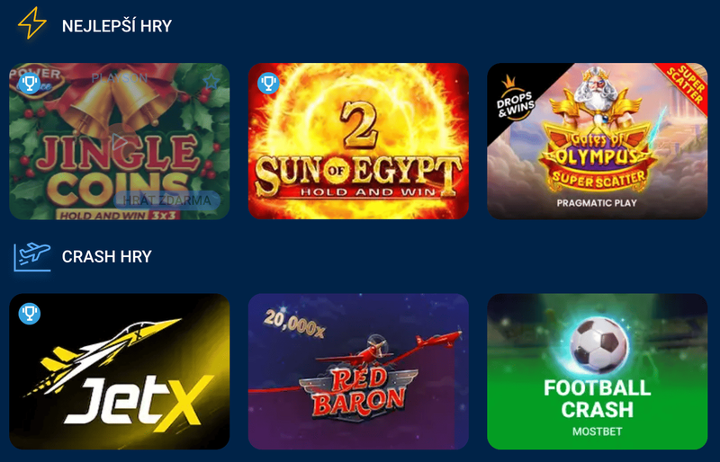 Kasinové hry Mostbet
